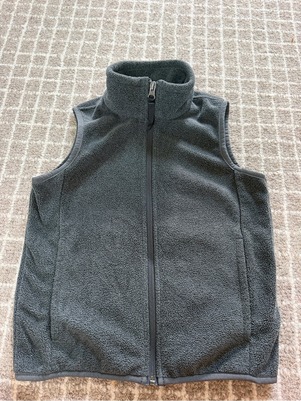 Amazon Essentials Gray Sherpa Fleece Vest with Purple Trim